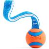 imageChuckit Ultra Duo Tug Dog Toy  Two Ultra Balls on a Durable Nylon Cord Handle  Fetch and TugofWar Toy for Dogs  Size Medium  For Breeds 2060 lbs  25inch Diameter  Orange and BlueMedium