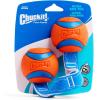 imageChuckit Ultra Duo Tug Dog Toy  Two Ultra Balls on a Durable Nylon Cord Handle  Fetch and TugofWar Toy for Dogs  Size Medium  For Breeds 2060 lbs  25inch Diameter  Orange and BlueMedium