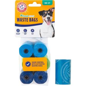 imageArm ampamp Hammer Durable Disposable Dog And Cat Waste Bags With Activated Baking Soda 90 Dog Poop Bags PlantBased 9 x 14 InchesAssorted