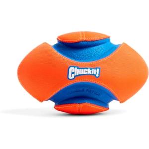 imageChuckit Fumble Fetch Dog Football  Outdoor and Indoor Interactive Dog Toy with Grooved Design for Easy Pickup  Made from Durable Rubber  Floats in Water  Small  Orange and BlueOrangeBlue