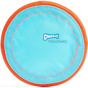 imageChuckit Max Glow Paraflight Flying Disc Dog Toy  Water Floating Flyer  Durable Nylon Construction with Soft Rubber Edges  For Medium and Large Dogs  Size Large  975quot L x 975quot W  Pack of 1BlueOrange