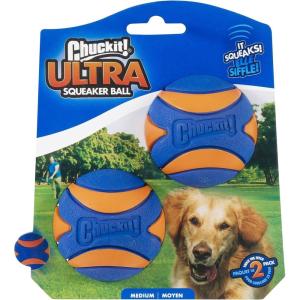 imageChuckit Ultra Ball Dog Toy  Medium Bouncy Fetch Balls For Dogs 2060 lbs  Made from Durable Rubber  Floating Water Pet Toys  Size Medium  25inch Diameter  Pack of 2Squeaker