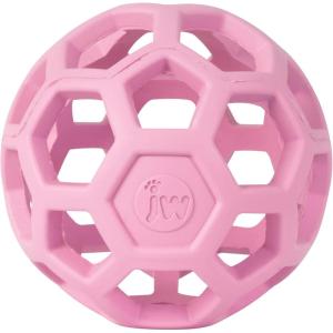 imageJW Pet Holee Roller Dog Toy Puzzle Ball Natural Rubber Medium 45 Inch Diameter Colors May VaryPink