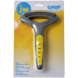 imageJW Pet Company GripSoft Double Row Undercoat Rake Dog Brush Black Yellow 1